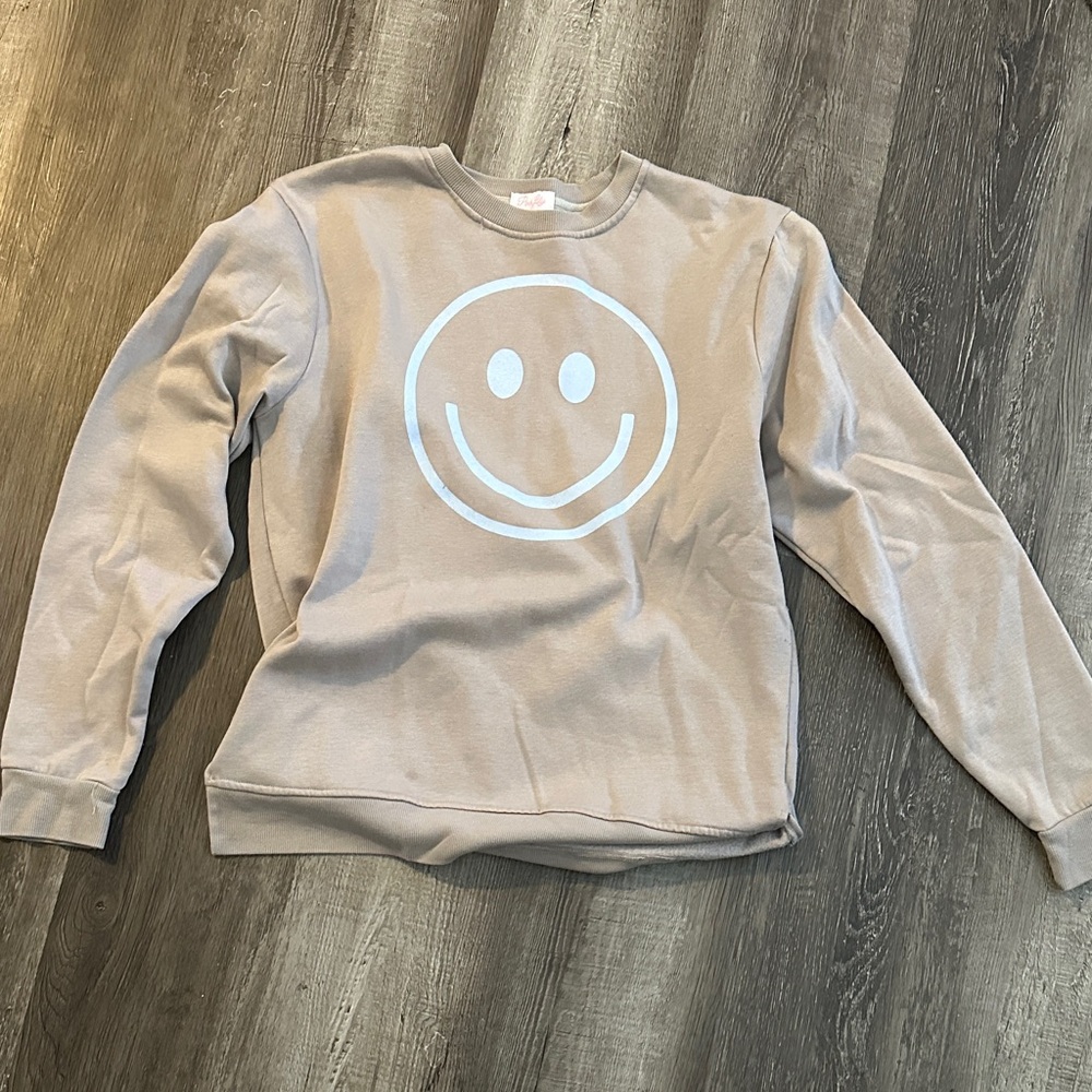 Pink Lily Beige Smiley Sweatshirt